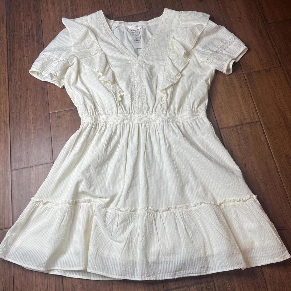 Lauren Conrad Dress Womens SZ LG White Polka Dot Ruffle Cottage Core Career READ